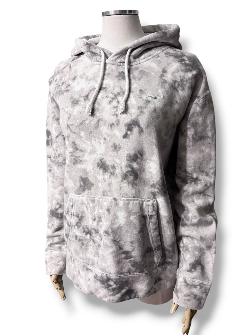 HOLLISTER Grey & White Tie Dye Hoodie Size Small